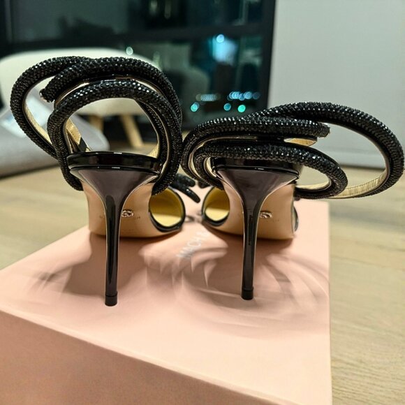 MACH & MACH Crystal Rhinestone Heels Black Size 38 Run Small US 7 Patent Leather - Picture 10 of 10